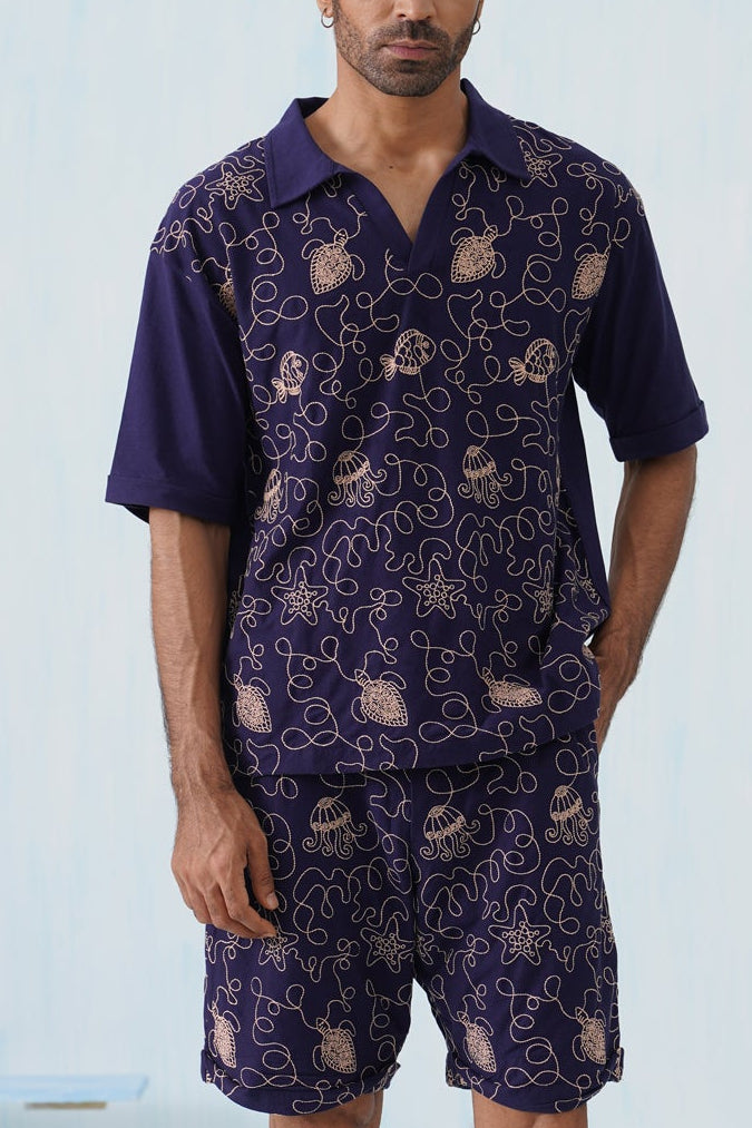 Reef Rider Cotton Knit Co-ord Set (Midnight Black)