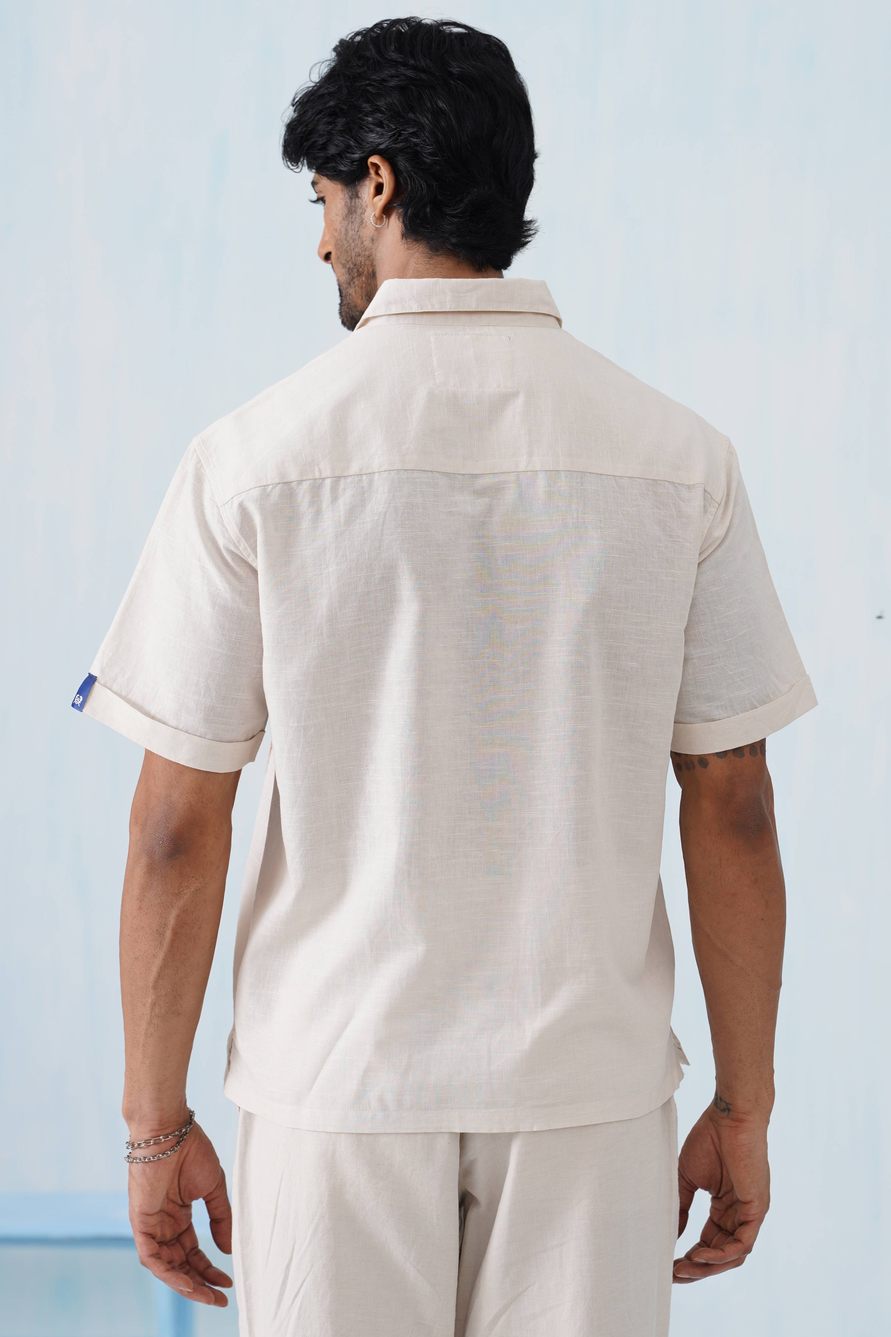 Twin Vines Cotton Linen Shirt (Beige Cream)
