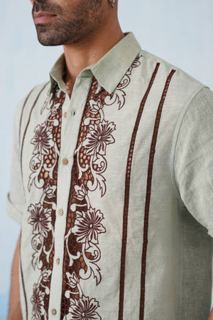 Twin Vines Cotton Linen Shirt (Sage Green)