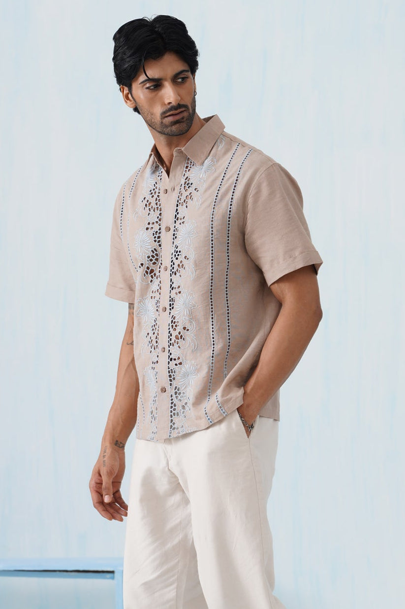 Twin Vines Cotton Linen Shirt (Beige Cream)