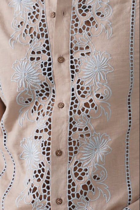 Twin Vines Cotton Linen Shirt (Sand Beige)