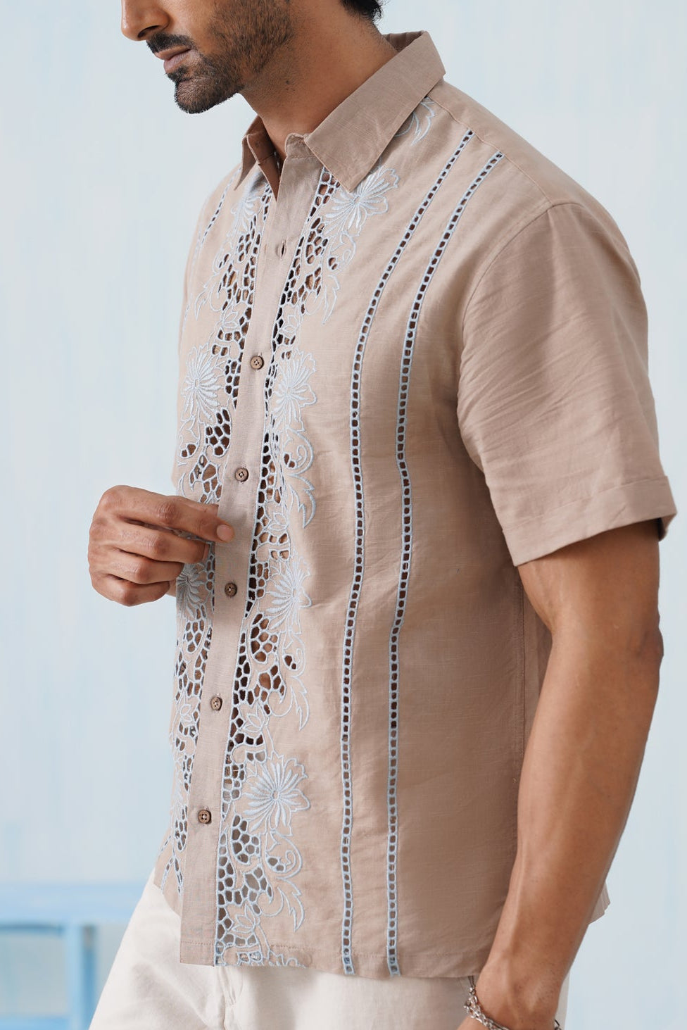 Twin Vines Cotton Linen Shirt (Beige Cream)