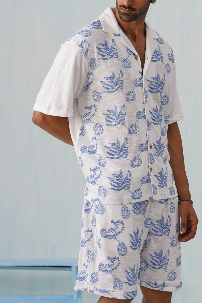 Tidal Tales Cotton Slub Knit Co-ord Set (White)