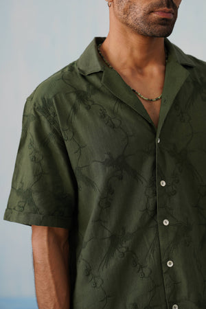 Plume & Bloom Cotton Linen Shirt (Forest Green)