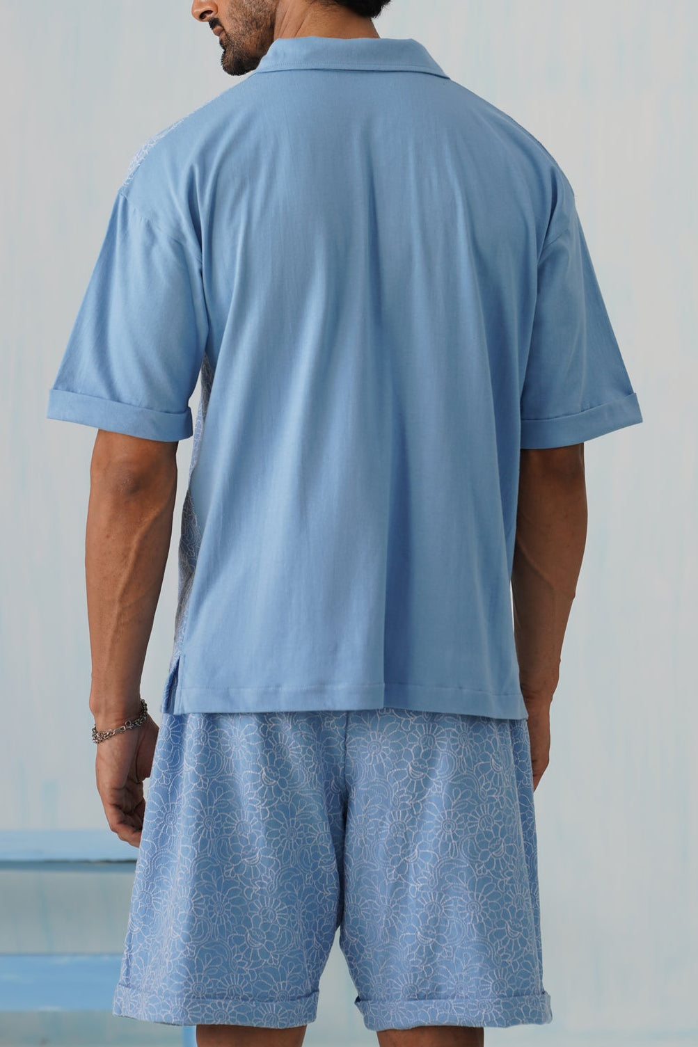 Shady Blooms Cotton Knit Co-ord Set (Sky Blue)