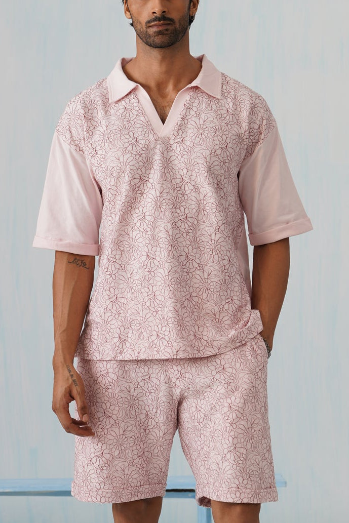 Shady Blooms Cotton Knit Co-ord Set (Sky Blue)