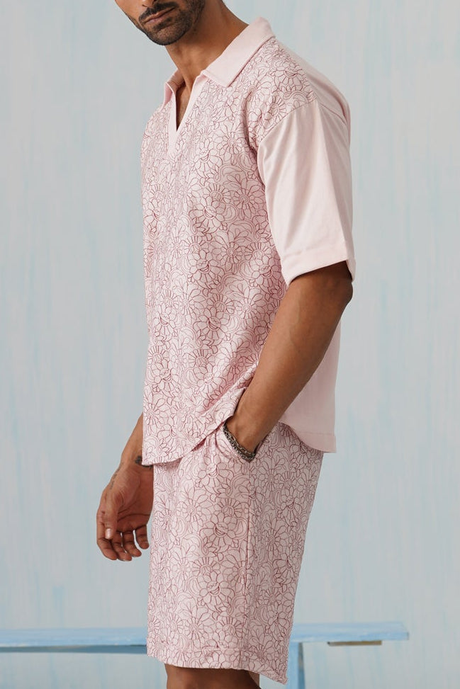 Shady Blooms Cotton Knit Co-ord Set (Sky Blue)