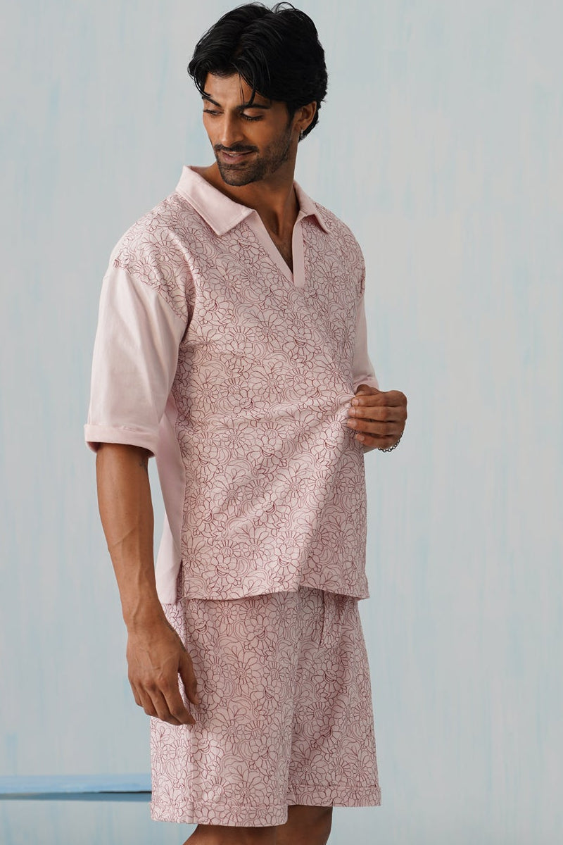 Shady Blooms Cotton Knit Co-ord Set (Sky Blue)