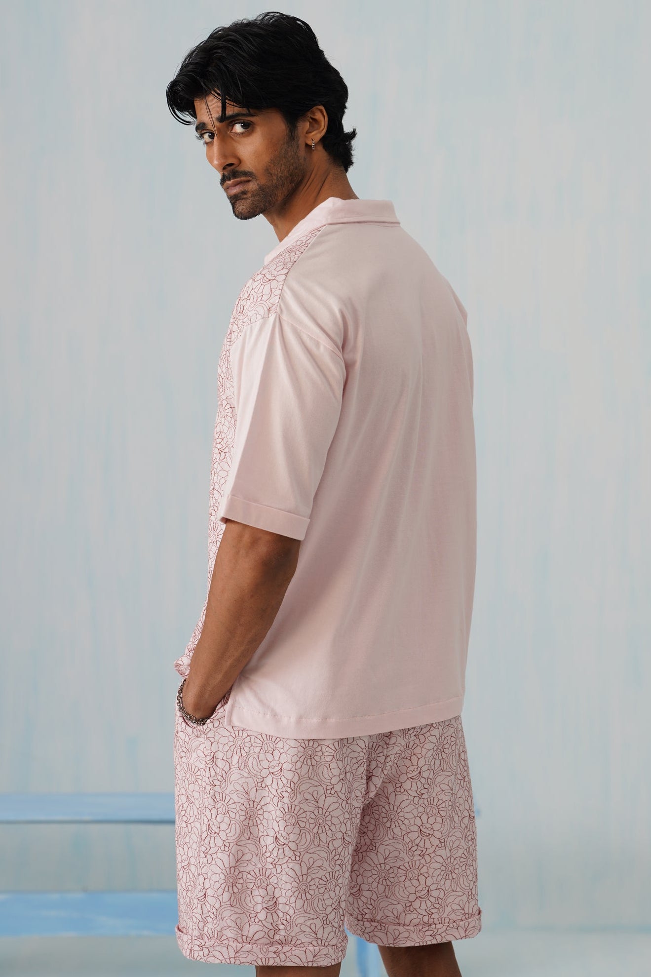 Shady Blooms Cotton Knit Co-ord Set (Sky Blue)