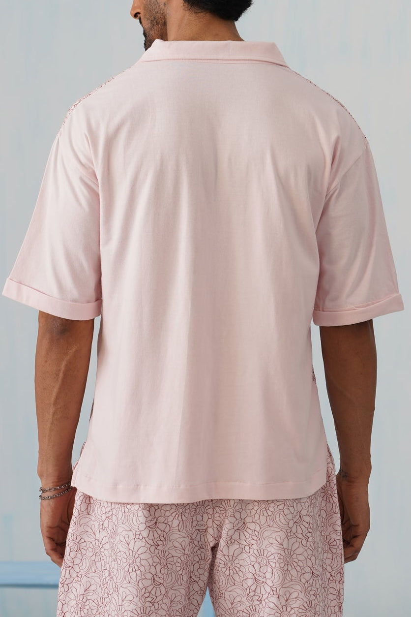 Shady Blooms Cotton Knit T-Shirt (Baby Pink)