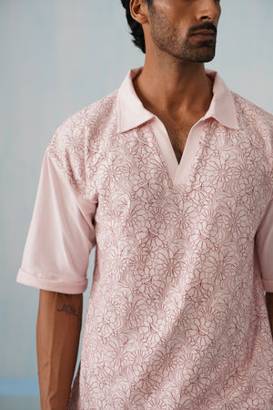 Shady Blooms Cotton Knit T-Shirt (Baby Pink)