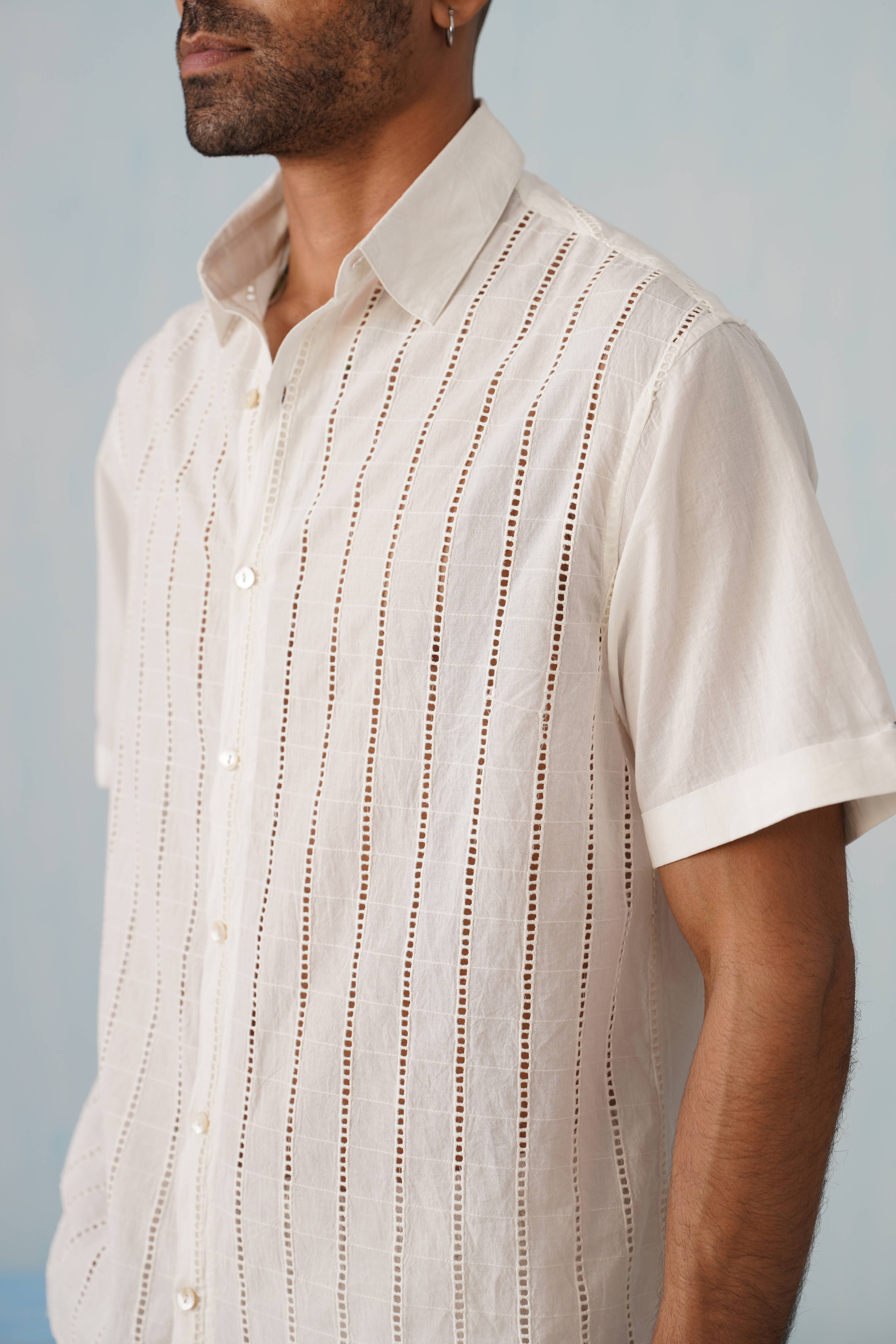 Step & Stripe 100 % Cotton Shirt (Sky Blue)