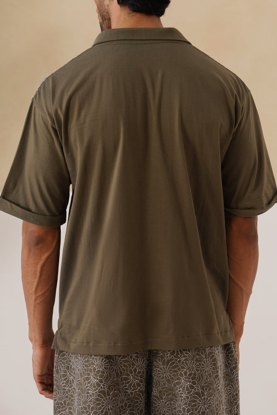 Shady Blooms Cotton Knit T-Shirt (Dark Green)