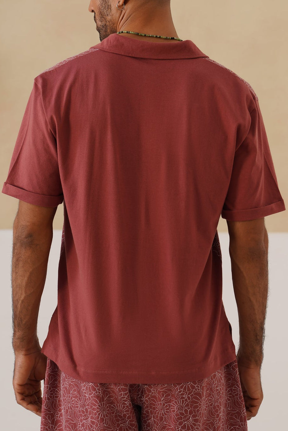Shady Blooms Cotton Knit T-Shirt (Maroon)