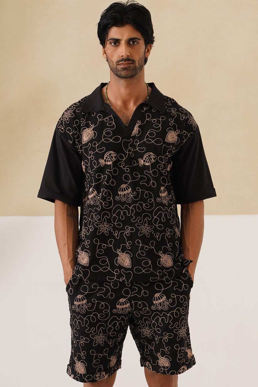 Reef Rider Cotton Knit Co-ord Set (Midnight Black)