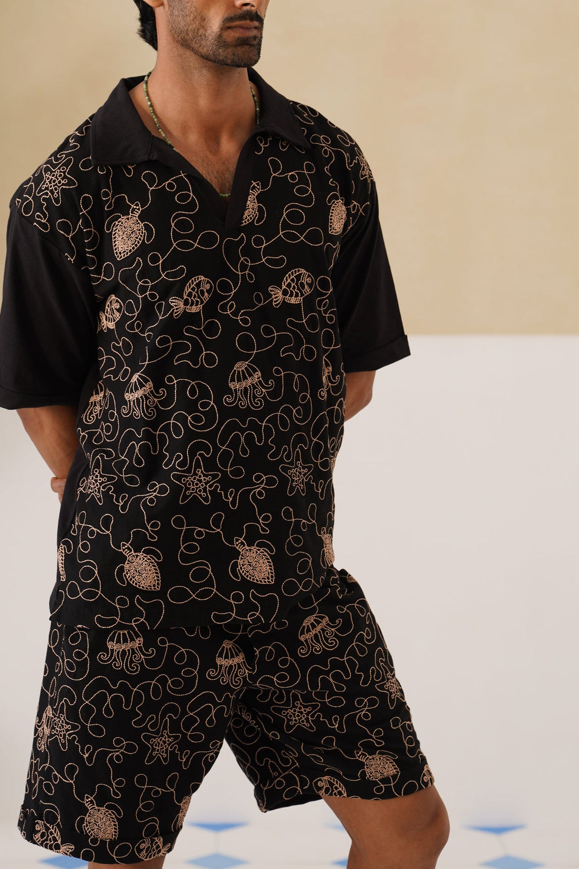 Reef Rider Cotton Knit Co-ord Set (Midnight Black)
