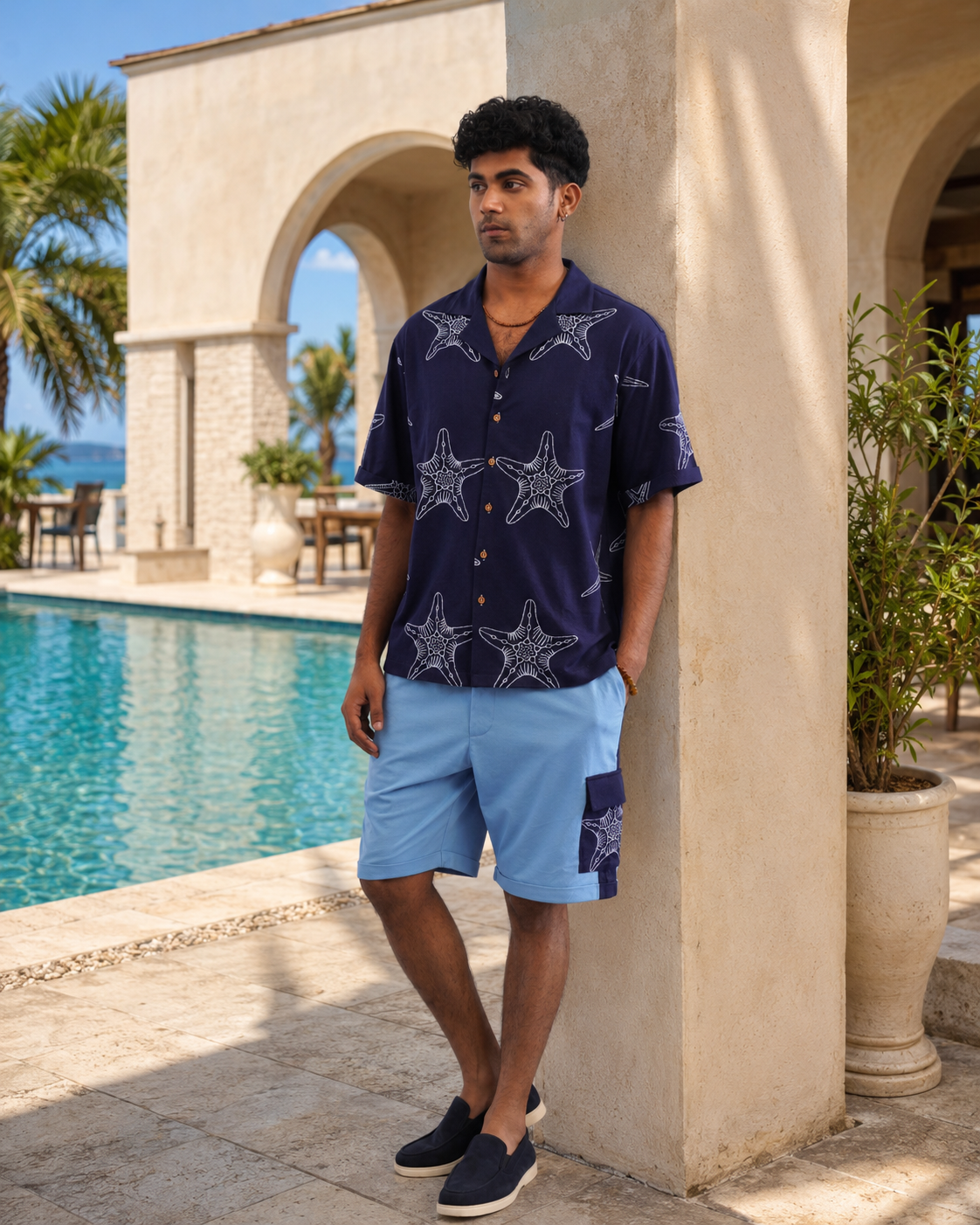 MARINER STAR COTTON KNIT CO-ORD SET - DARK INDIGO/SKY BLUE