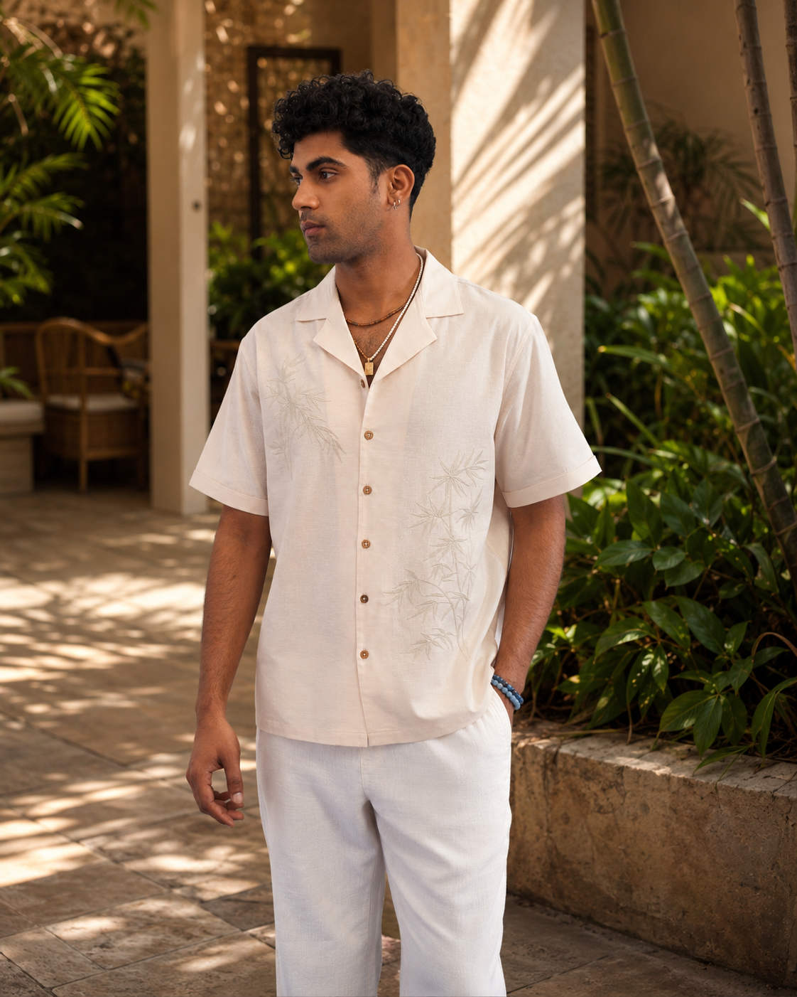 BAMBOO DRIFT COTTON LINEN SHIRT - ECRU SAND