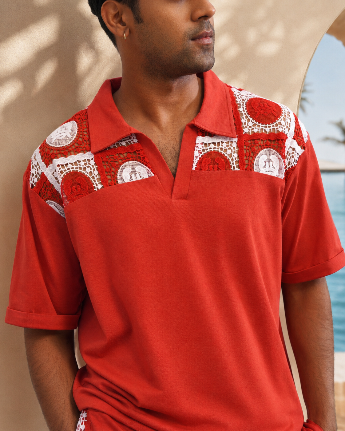 KRAB CREST GUIPURE COTTON KNIT T-SHIRT - EMBER PEARL