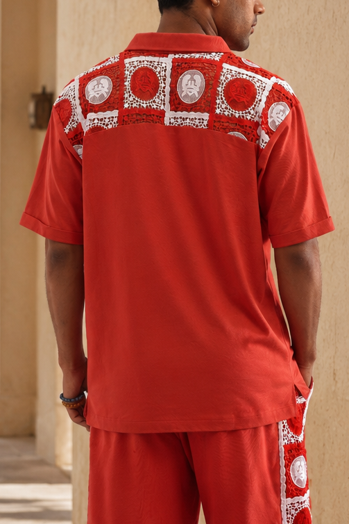 KRAB CREST GUIPURE COTTON KNIT T-SHIRT - EMBER PEARL