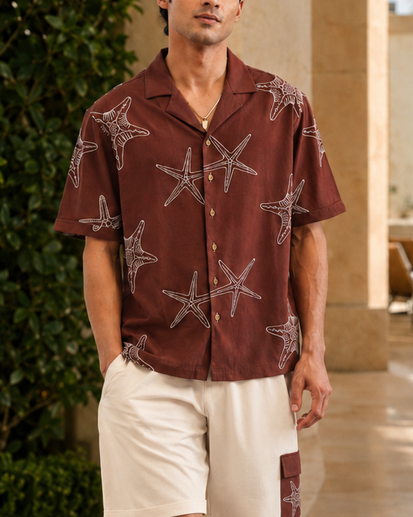 MARINER STAR COTTON KNIT SHIRT - ESPRESSO BEAN/CREAMY CLOUD