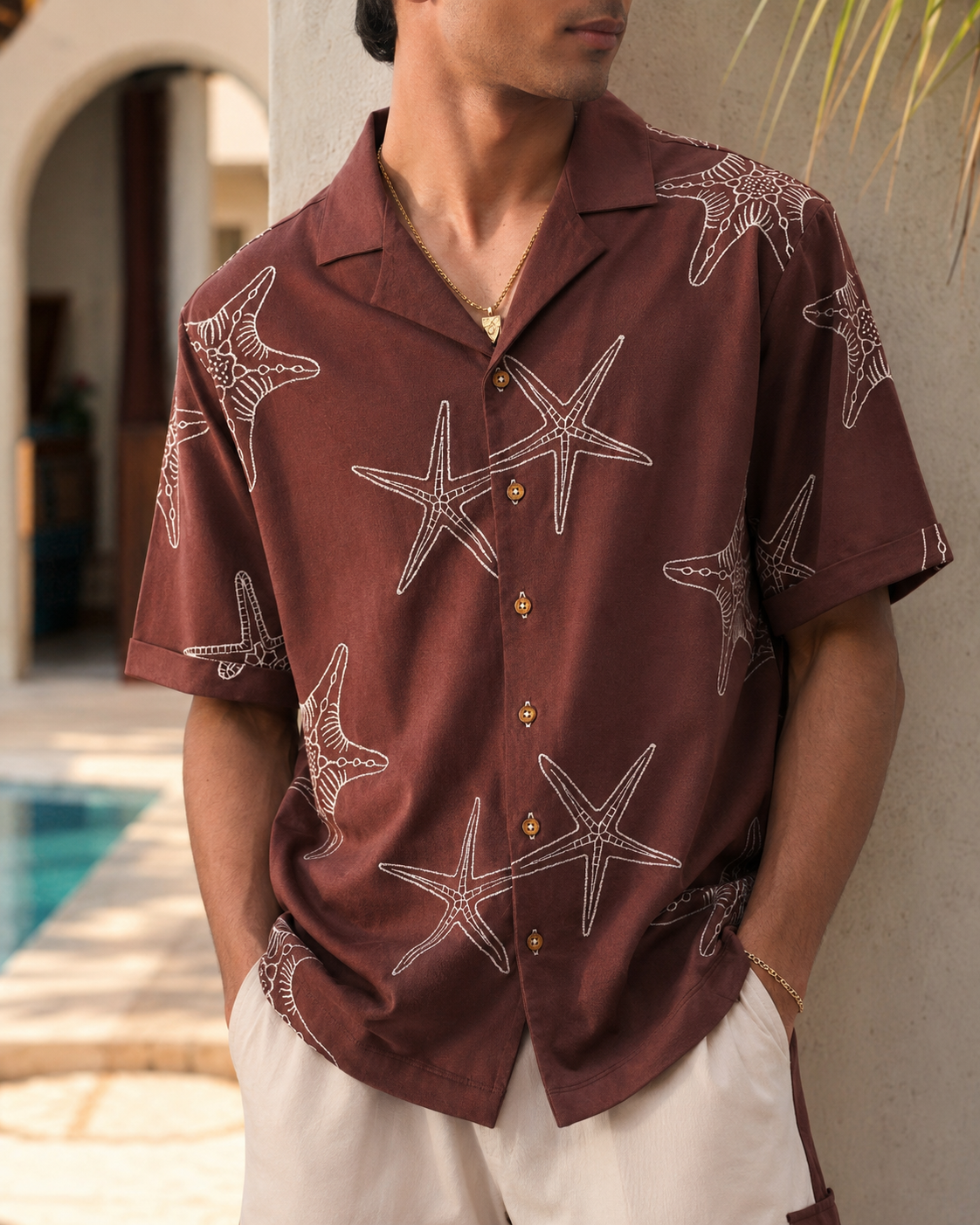 MARINER STAR COTTON KNIT SHIRT - ESPRESSO BEAN/CREAMY CLOUD