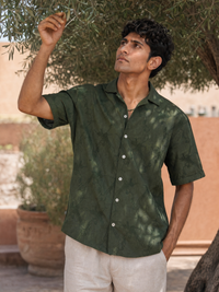Plume & Bloom Cotton Linen Shirt (Forest Green)