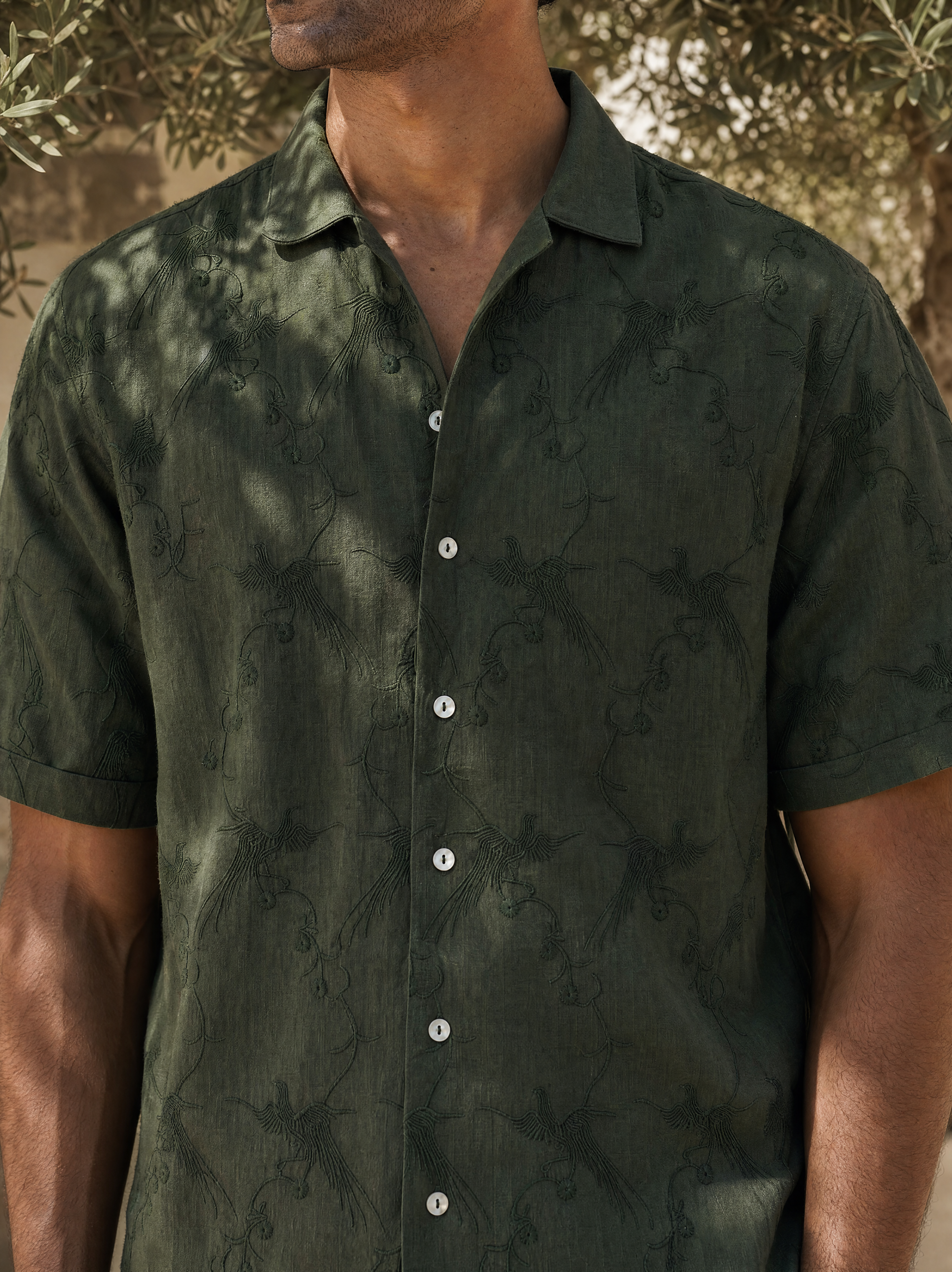 Plume & Bloom Cotton Linen Shirt (Forest Green)