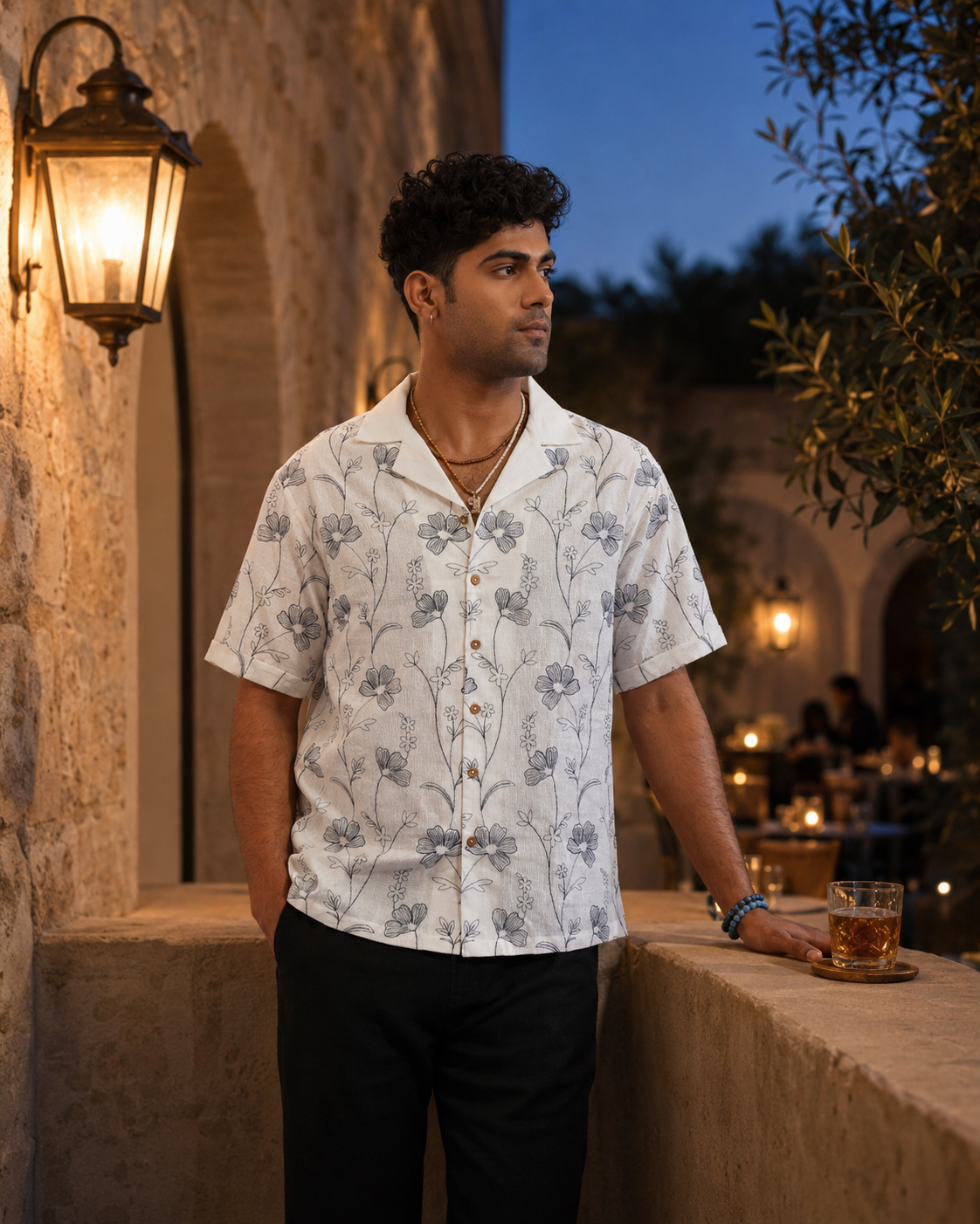 INK MEADOW COTTON LINEN SHIRT - SALT/MIDNIGHT BLACK