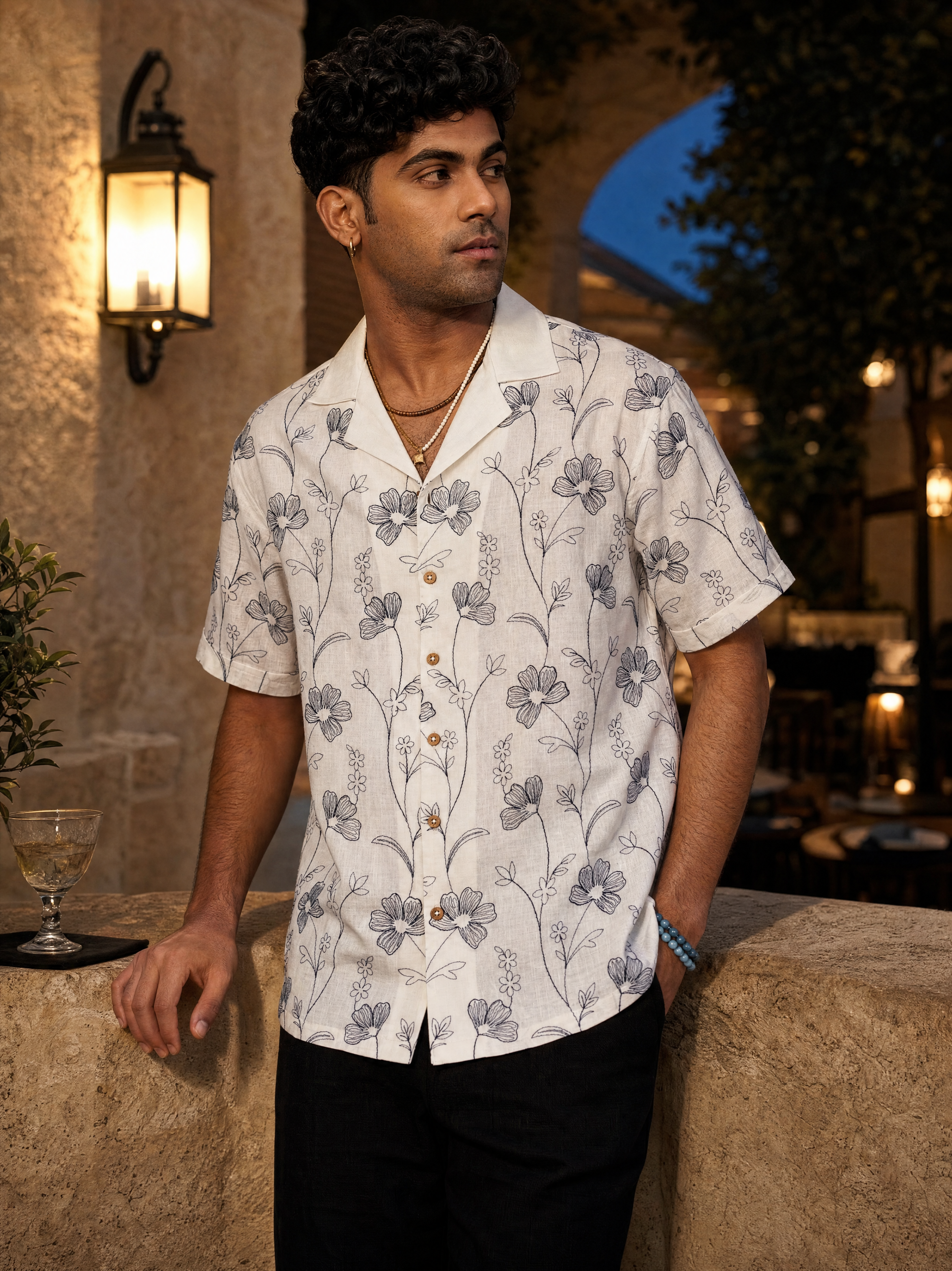INK MEADOW COTTON LINEN SHIRT - SALT/MIDNIGHT BLACK