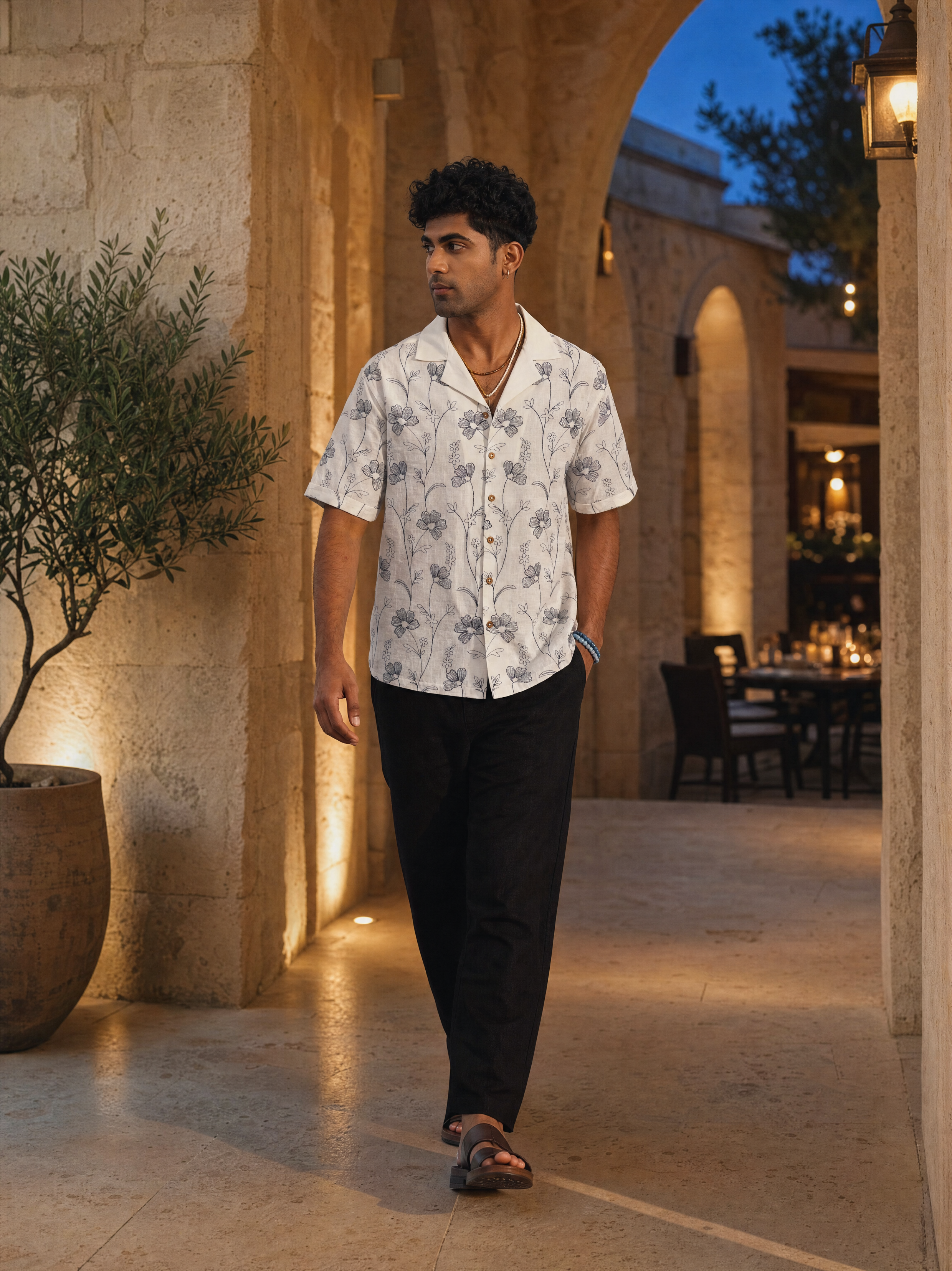 INK MEADOW COTTON LINEN SHIRT - SALT/MIDNIGHT BLACK