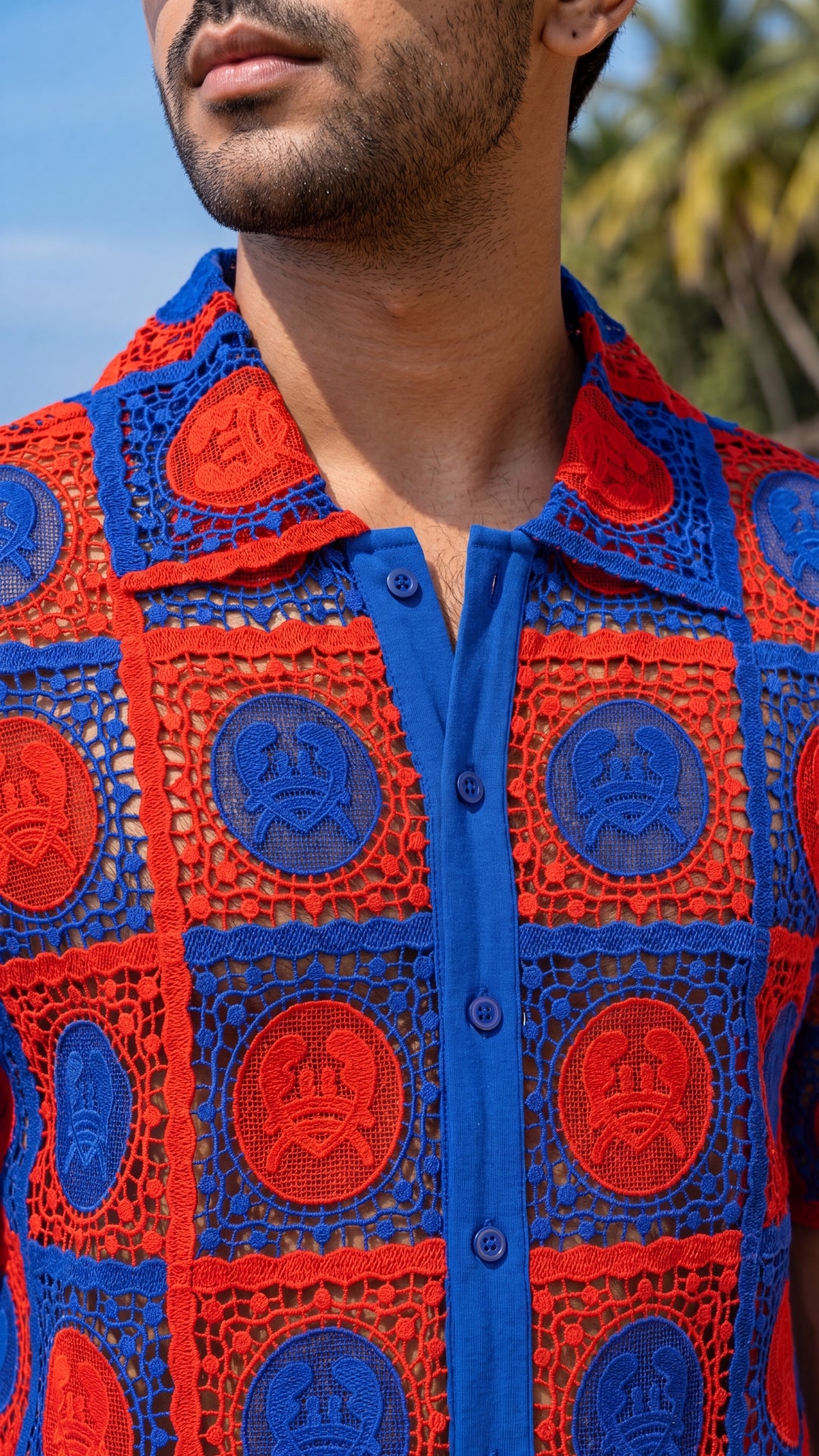 KRAB CREST GUIPURE SHIRT - COBALT EMBER