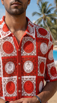 KRAB CREST GUIPURE SHIRT - CORAL CREST