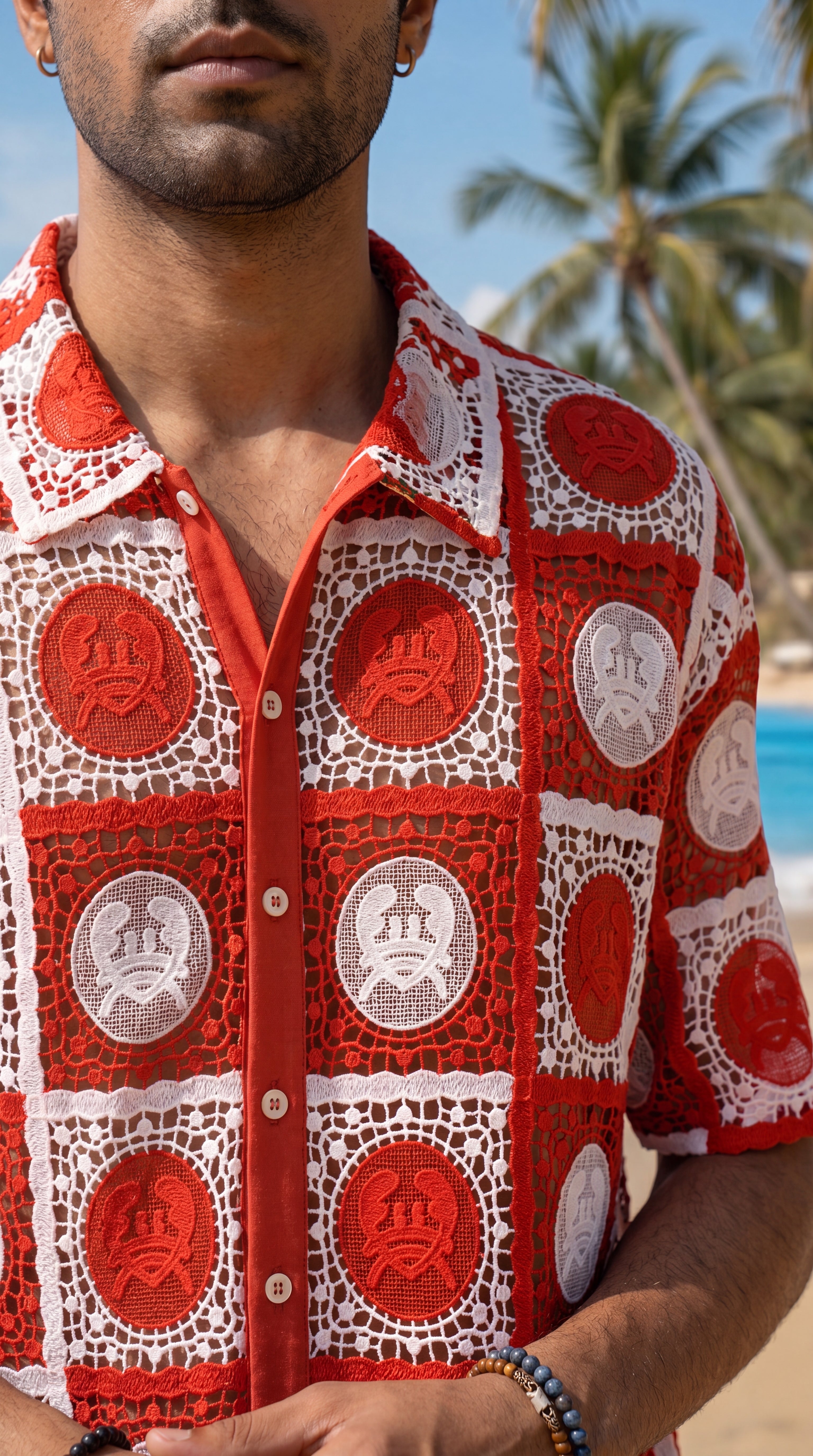 KRAB CREST GUIPURE SHIRT - CORAL CREST