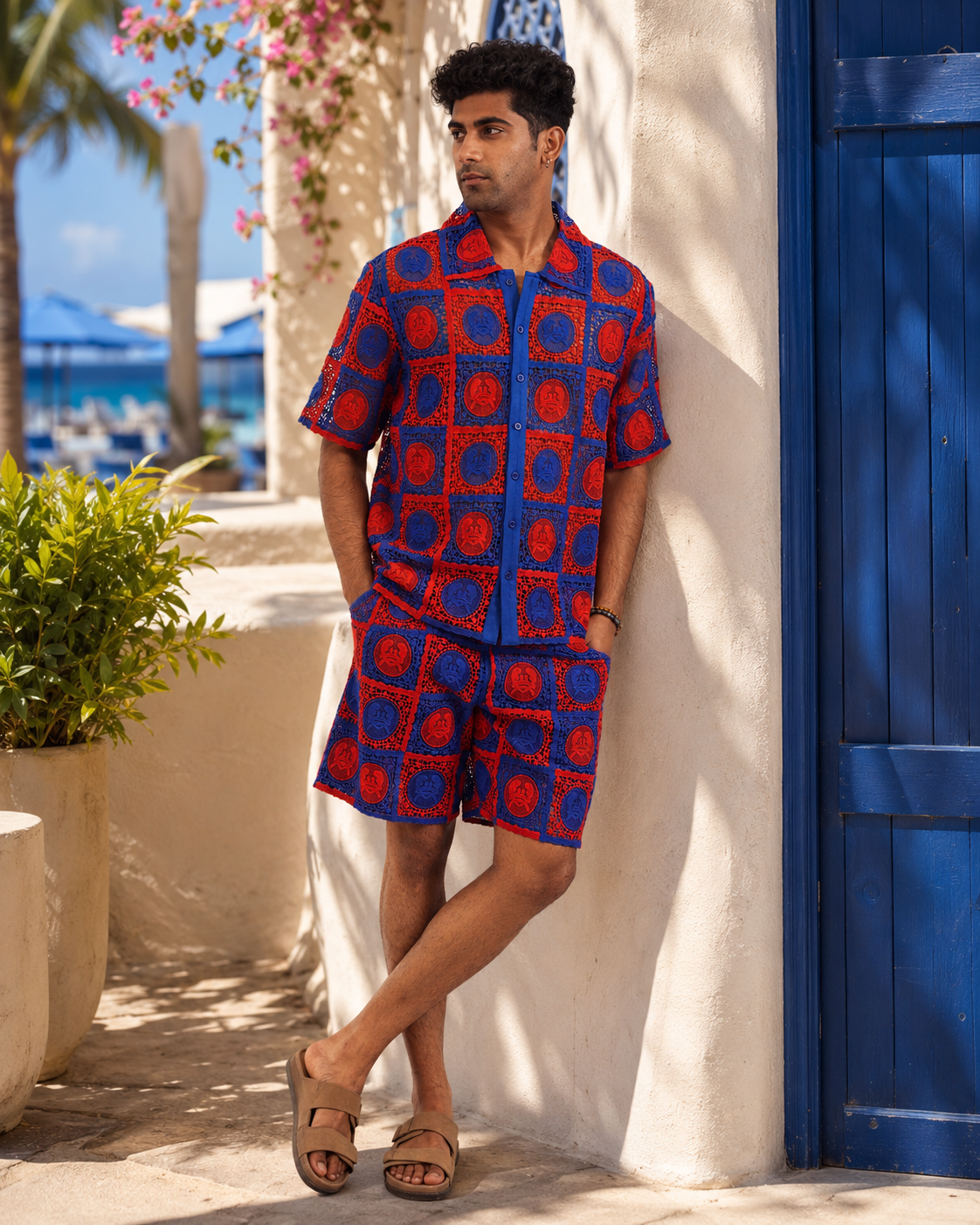 KRAB CREST GUIPURE CO-ORD SET - COBALT EMBER