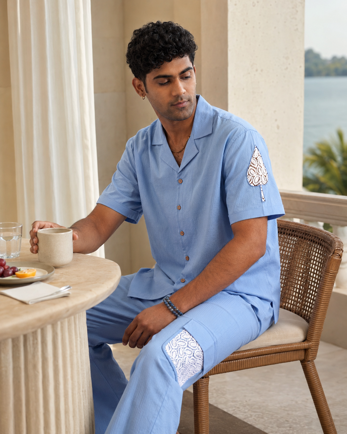 LAGOON LEAF SEERSUCKER PJ PANTS - CLOUD BLUE