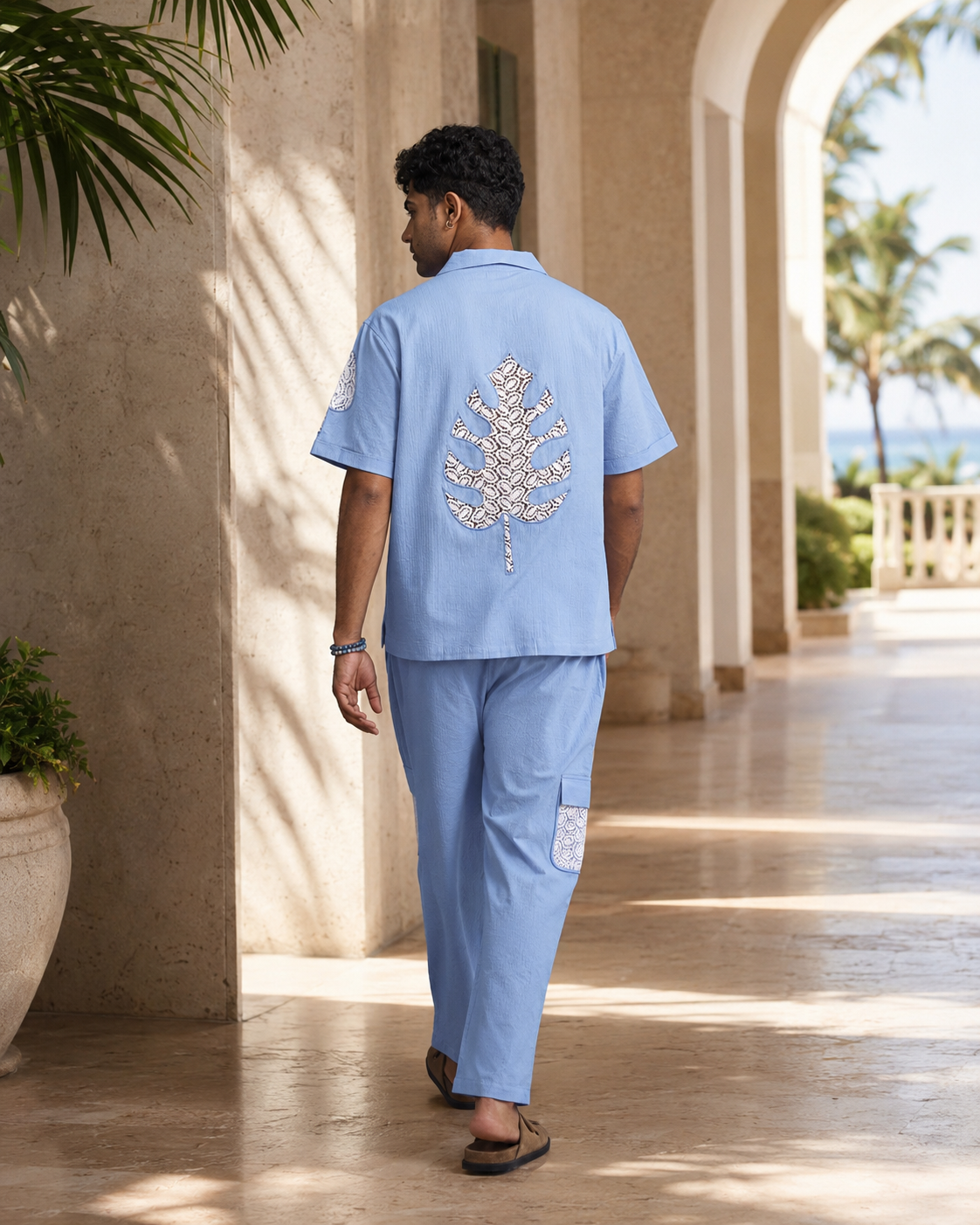 LAGOON LEAF SEERSUCKER SHIRT - CLOUD BLUE