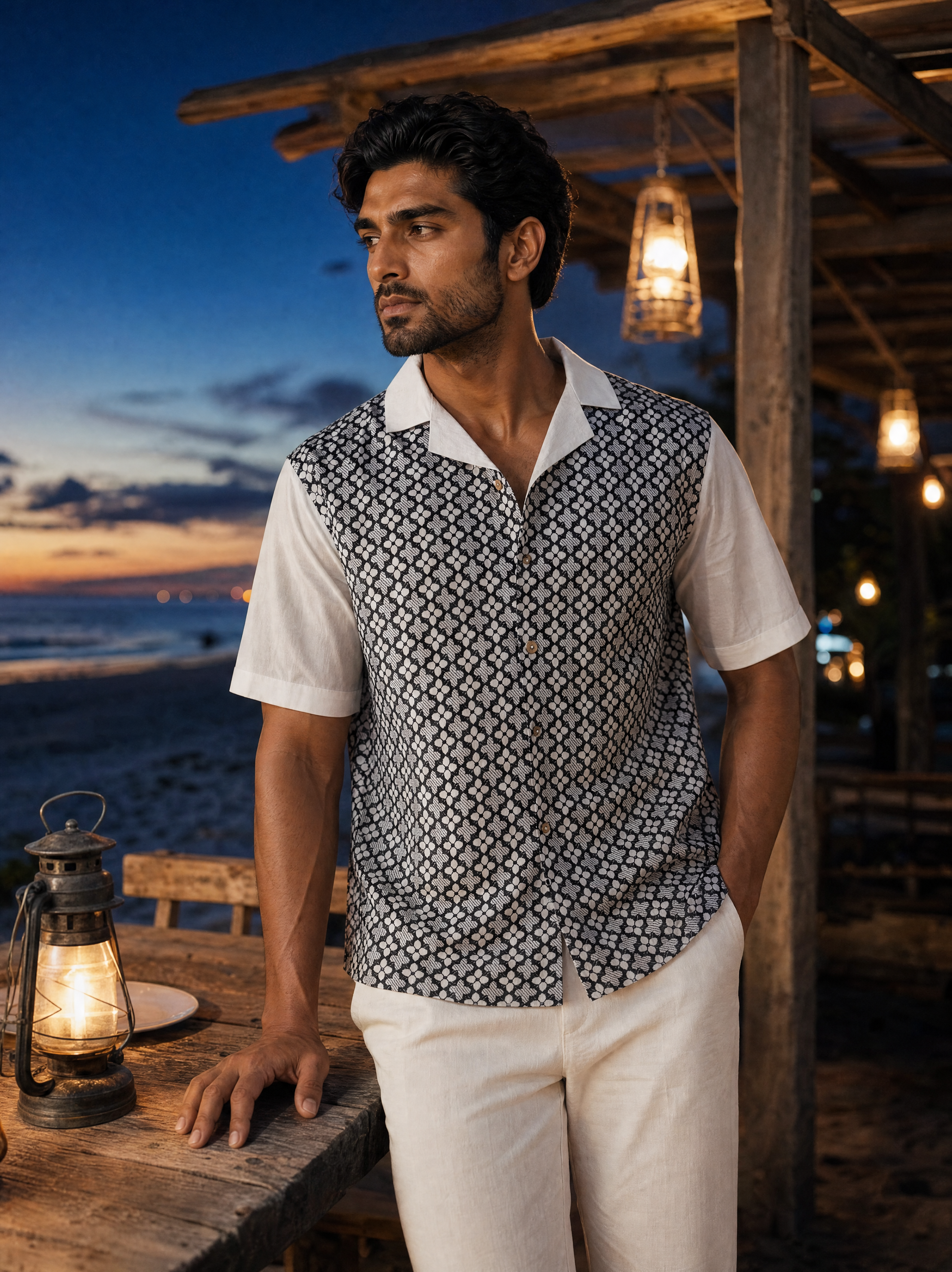 Monochrome Bloom Cotton Shirt