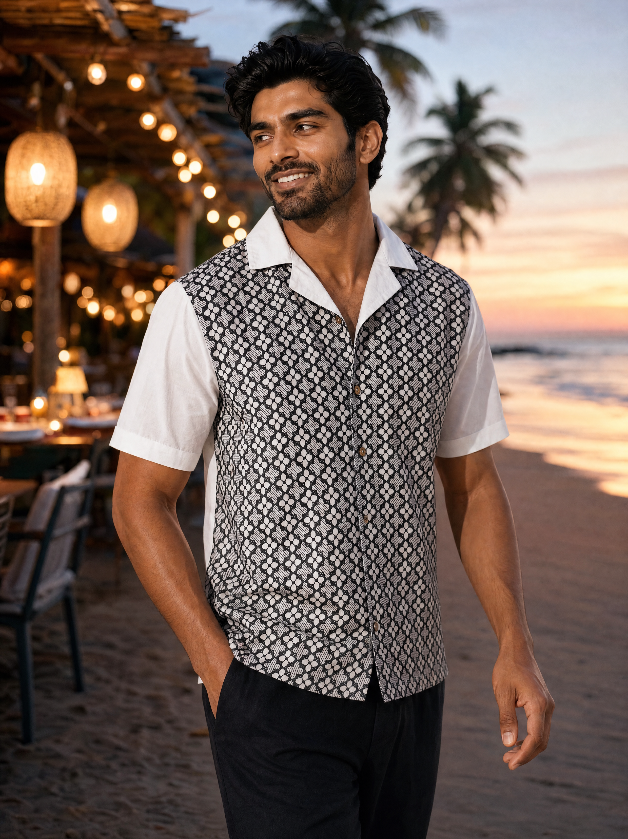 Monochrome Bloom Cotton Shirt