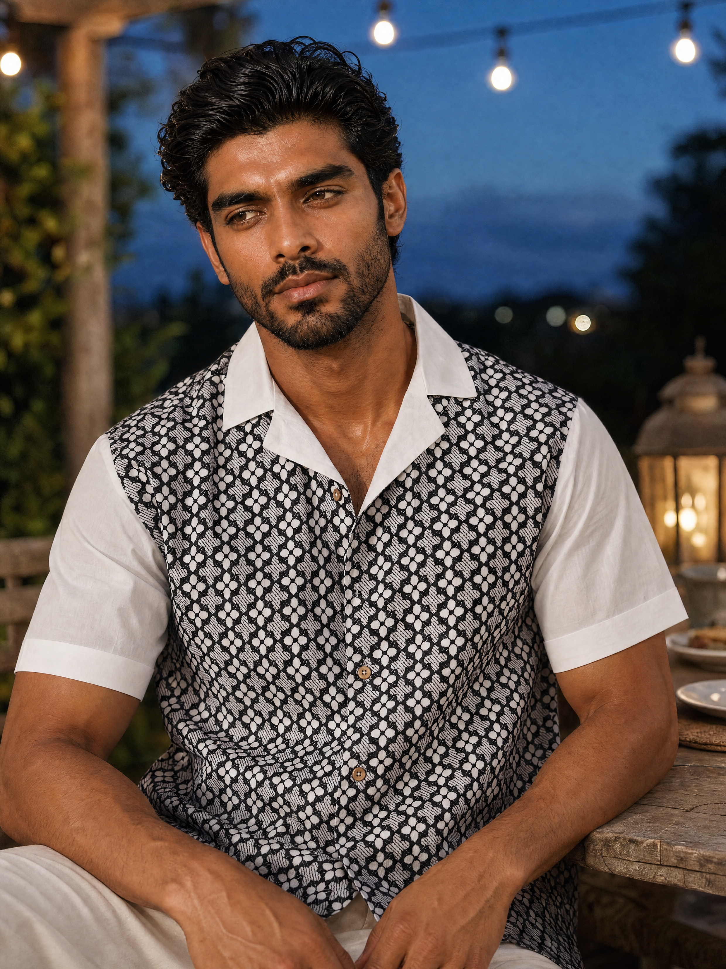 Monochrome Bloom Cotton Shirt