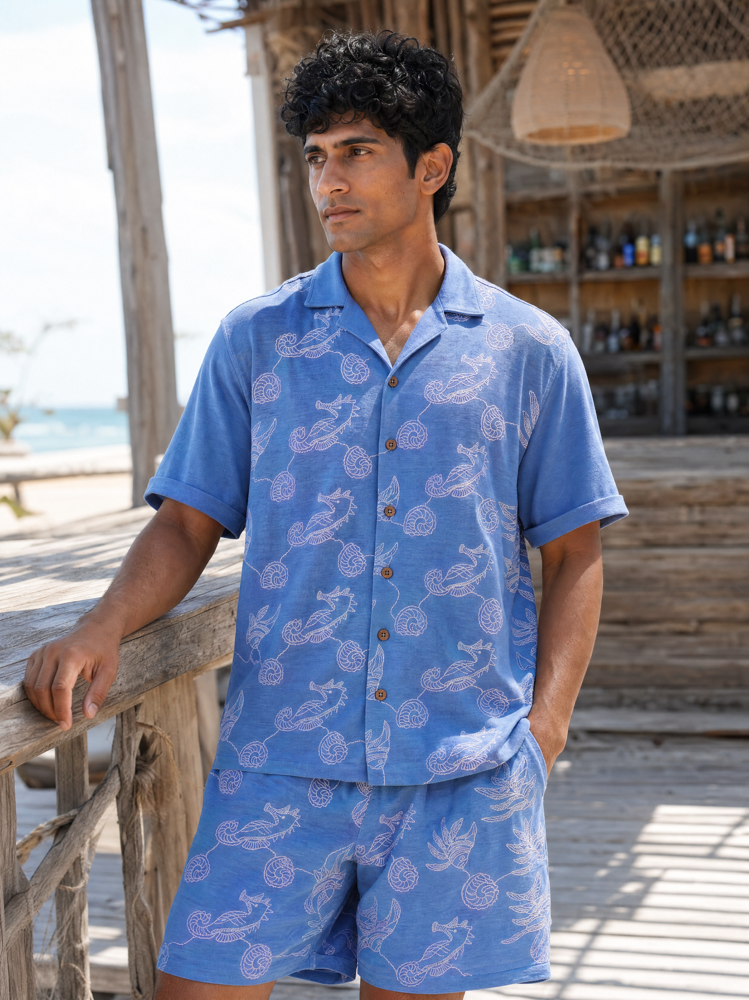 Tidal Tales Cotton Slub Knit Co-ord Set (Ocean Blue)