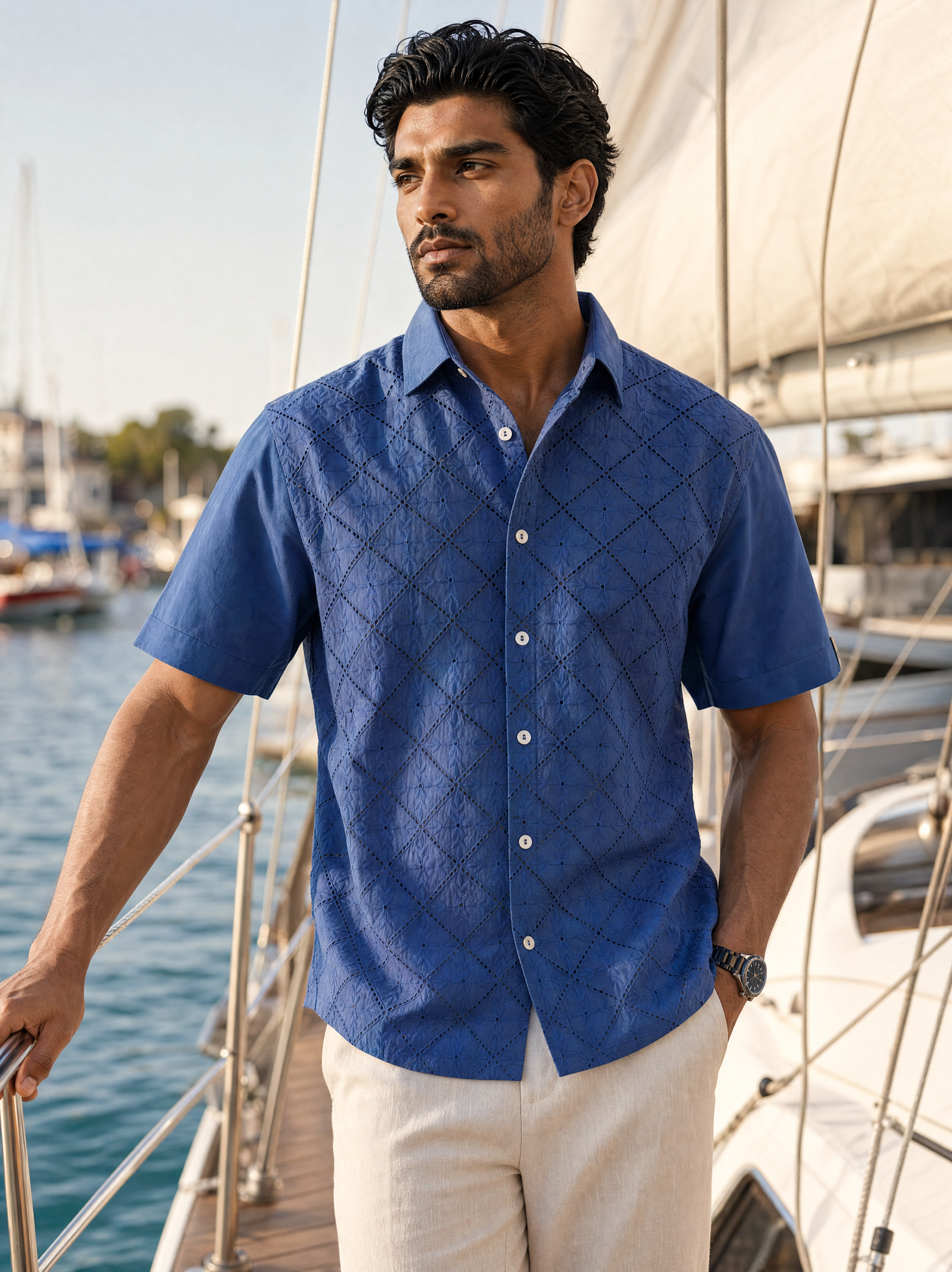 Diamond Daze 100 % Cotton Shirt (Ocean Blue)