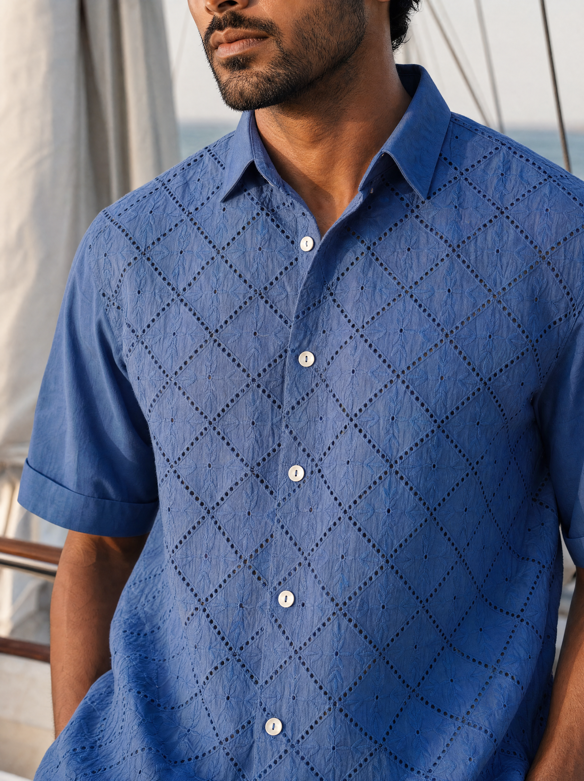 Diamond Daze 100 % Cotton Shirt (Ocean Blue)