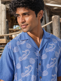 Tidal Tales Cotton Slub Knit Shirt (Ocean Blue)