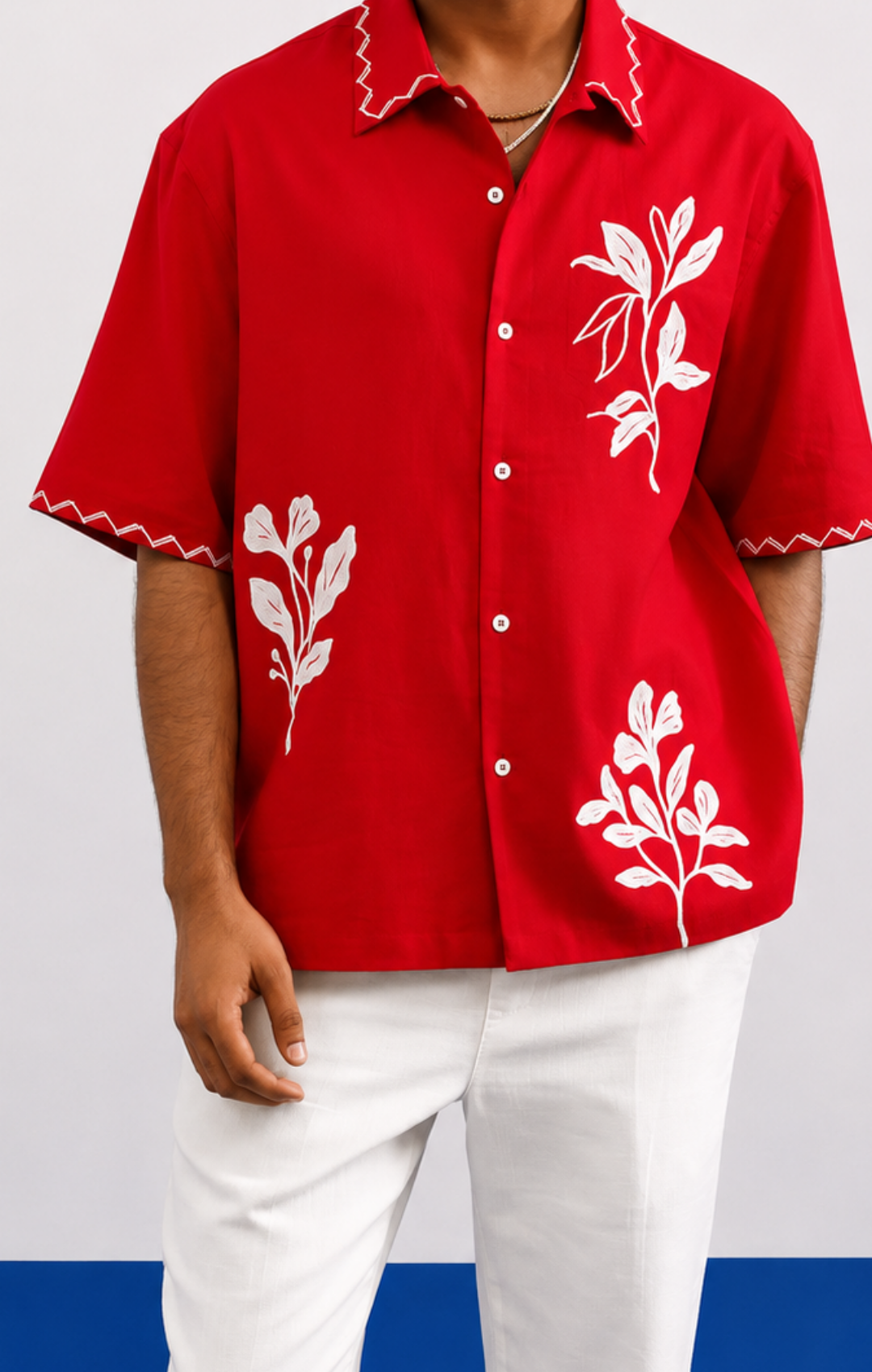 COVE VINE LINEN SHIRT - POPPY RED