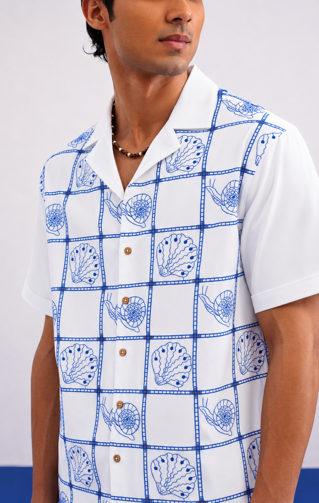 TIDE TILE COTTON SHIRT - SALT/COBALT BLUE