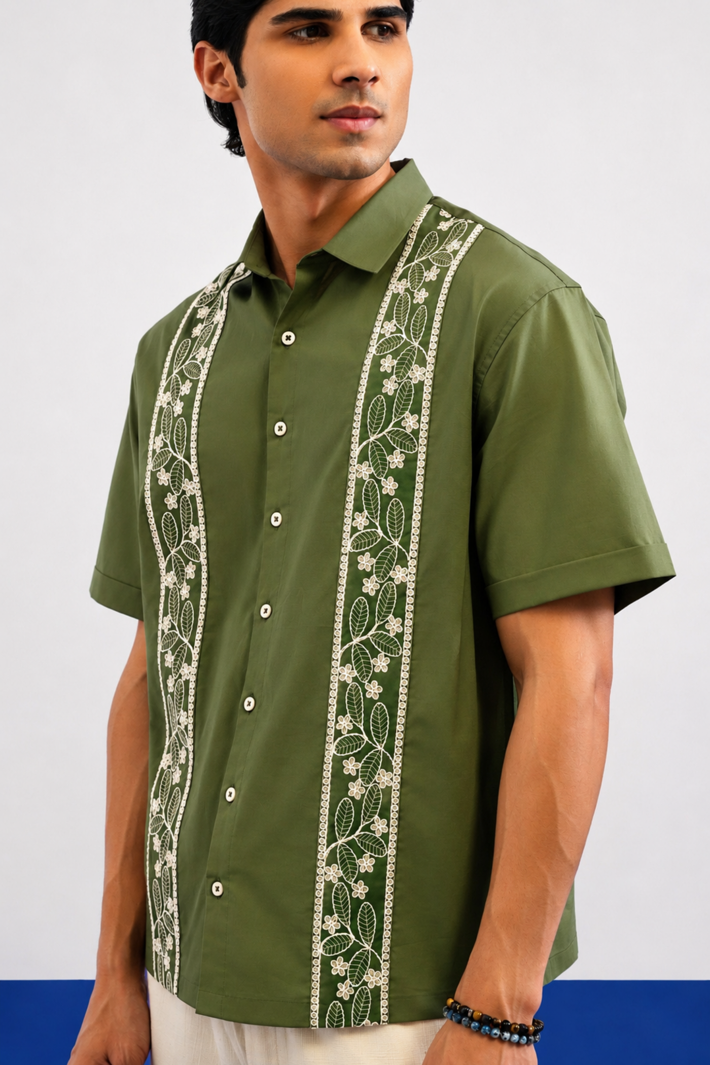 BOTANICAL TRAIL COTTON SHIRT - OLIVE GREEN