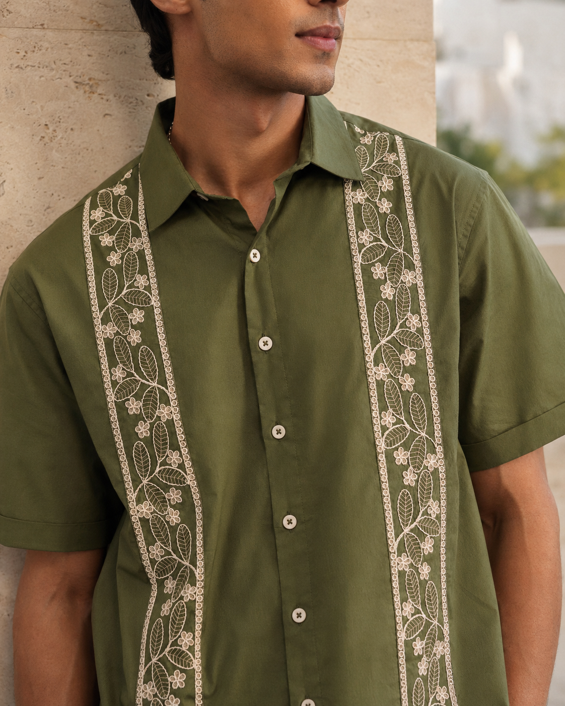 BOTANICAL TRAIL COTTON SHIRT - OLIVE GREEN