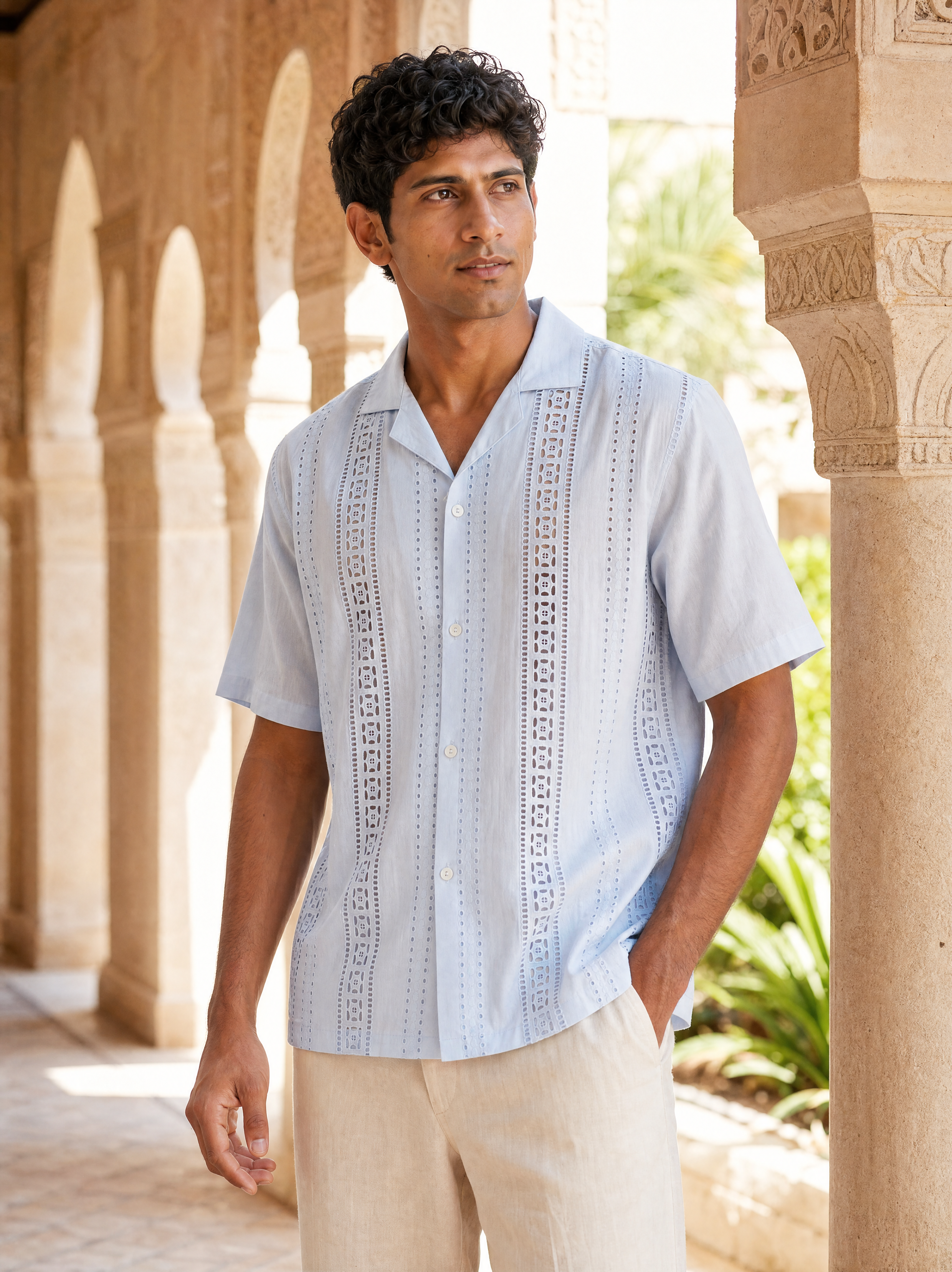 Coastal Lattice 100 % Cotton Shirt (White)