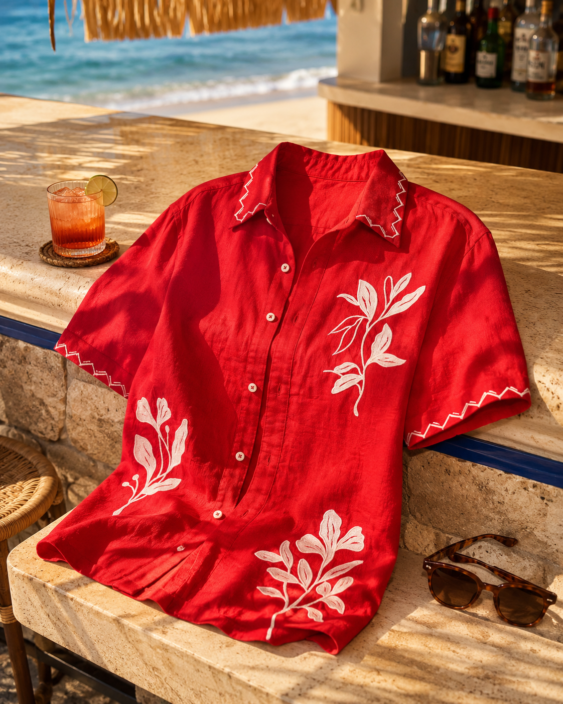 COVE VINE LINEN SHIRT - POPPY RED